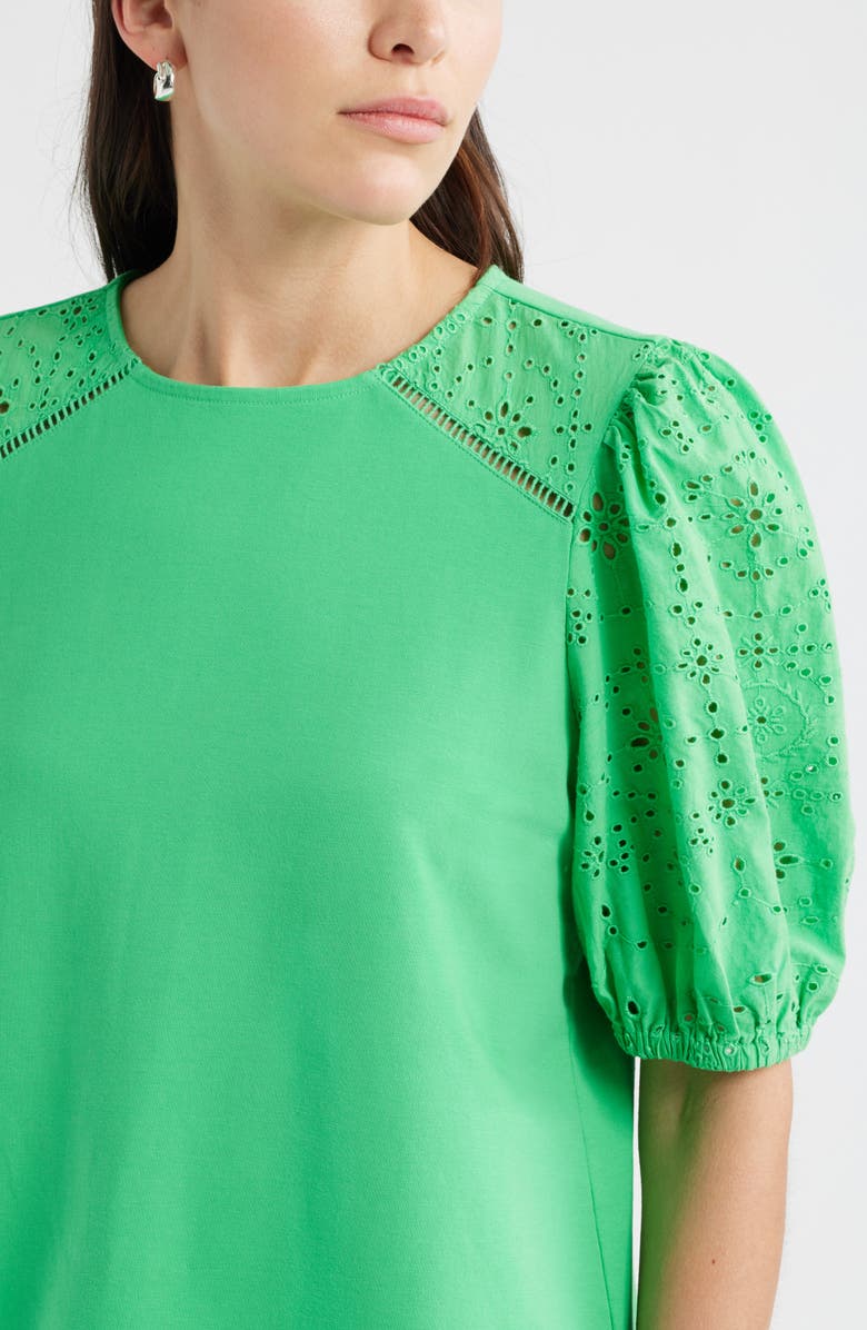 Caslon<sup>®</sup> Eyelet Embroidered Puff Sleeve Top, Alternate, color, Green Chameleon