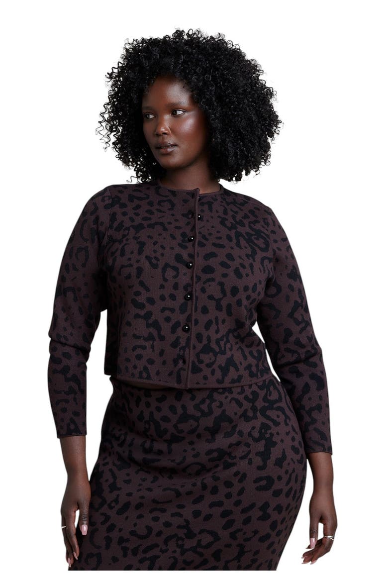 Intarsia Cardigan (plus), Main, color, BROWN LEOPARD