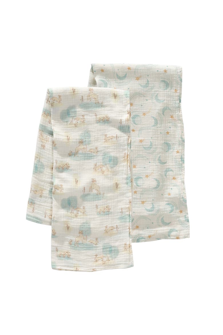 Signature 2-Pk Organic Muslin Celestial/Meadow Swaddle Blankets, Main, color, White