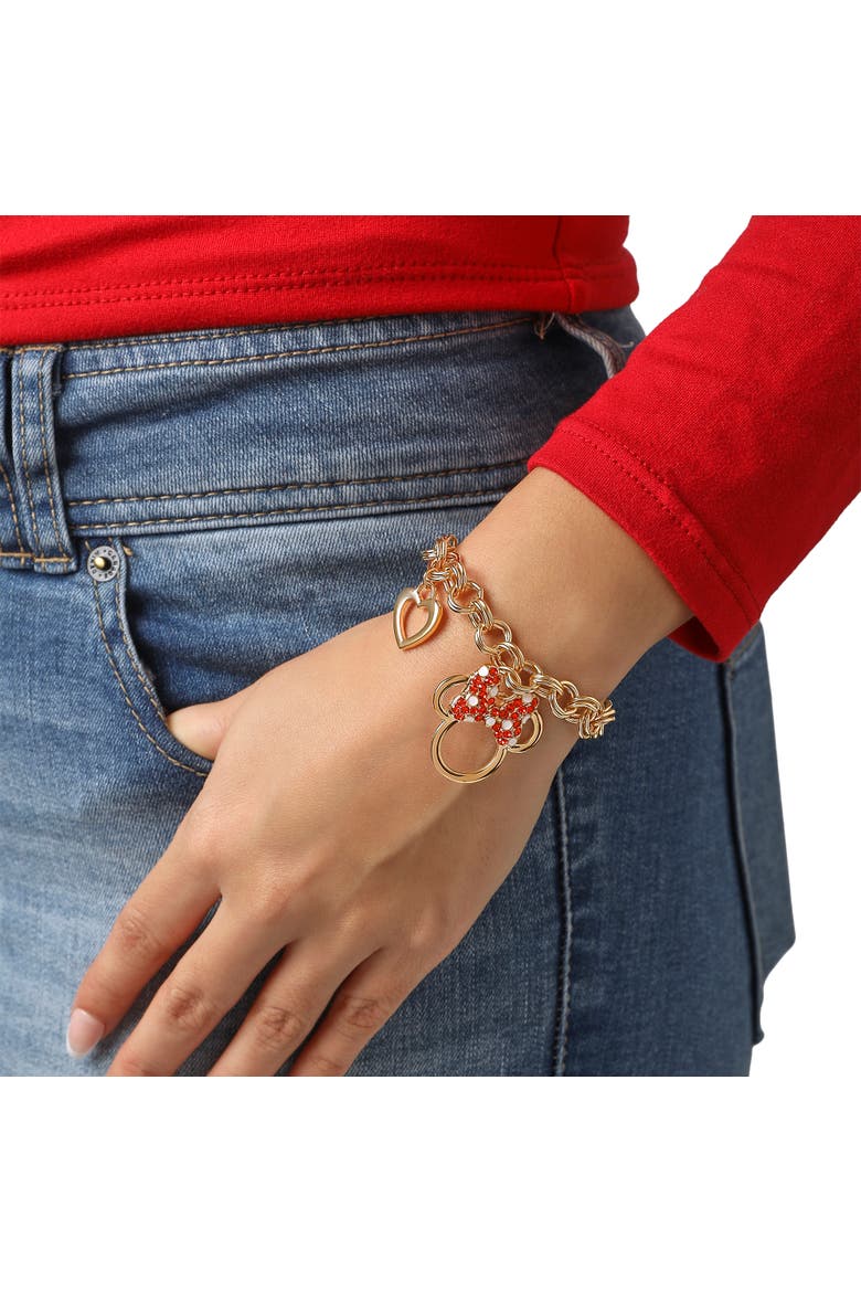 Minnie Mouse Bow Charm Bracelet, 7 +1'' Chain, Alternate, color, Gold