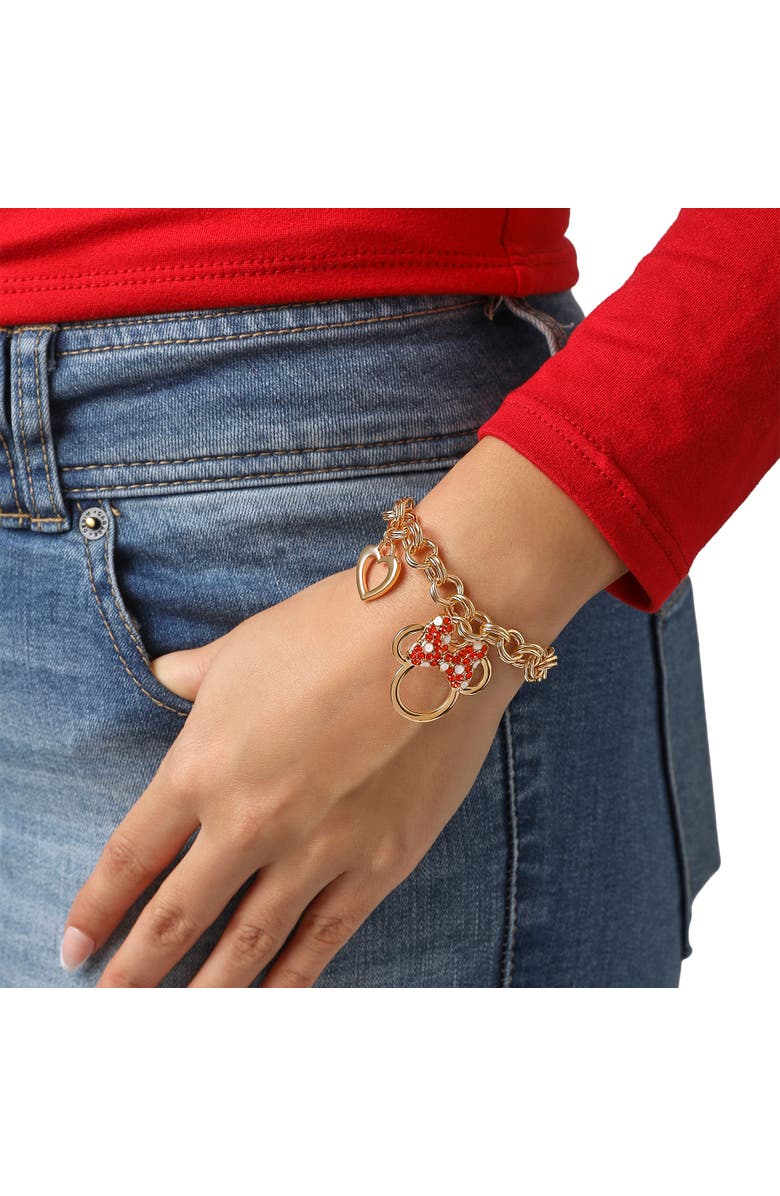 Disney Minnie Mouse Bow Charm Bracelet, 7 +1'' Chain, Alternate, color, Gold