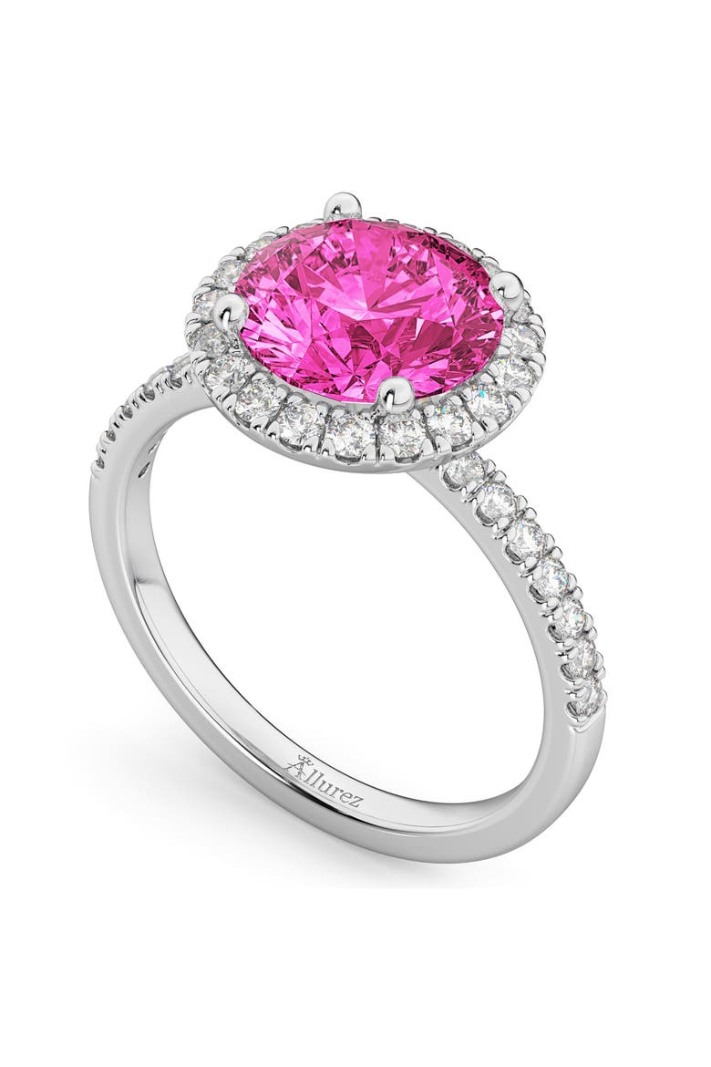 Halo Pink Tourmaline & Diamond Engagement Ring 14K, Alternate, color, 2.50ct/White Gold