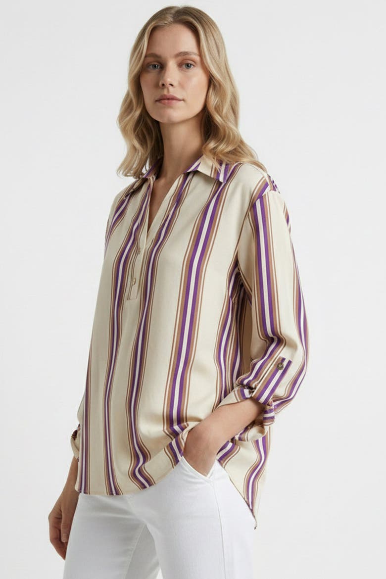 Delron Long Sleeve Epaulette Blouse, Alternate, color, Multi Color