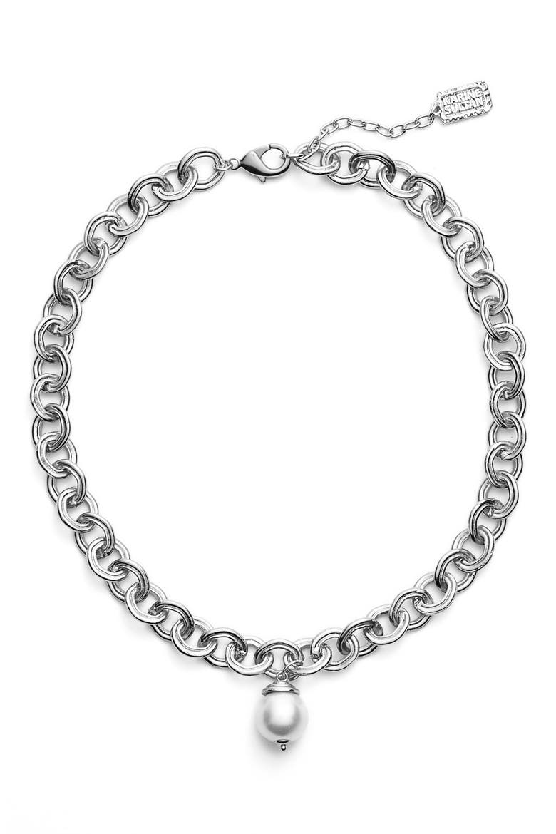 Short Imitation Pearl Collar Necklace, Main, color, SILVER