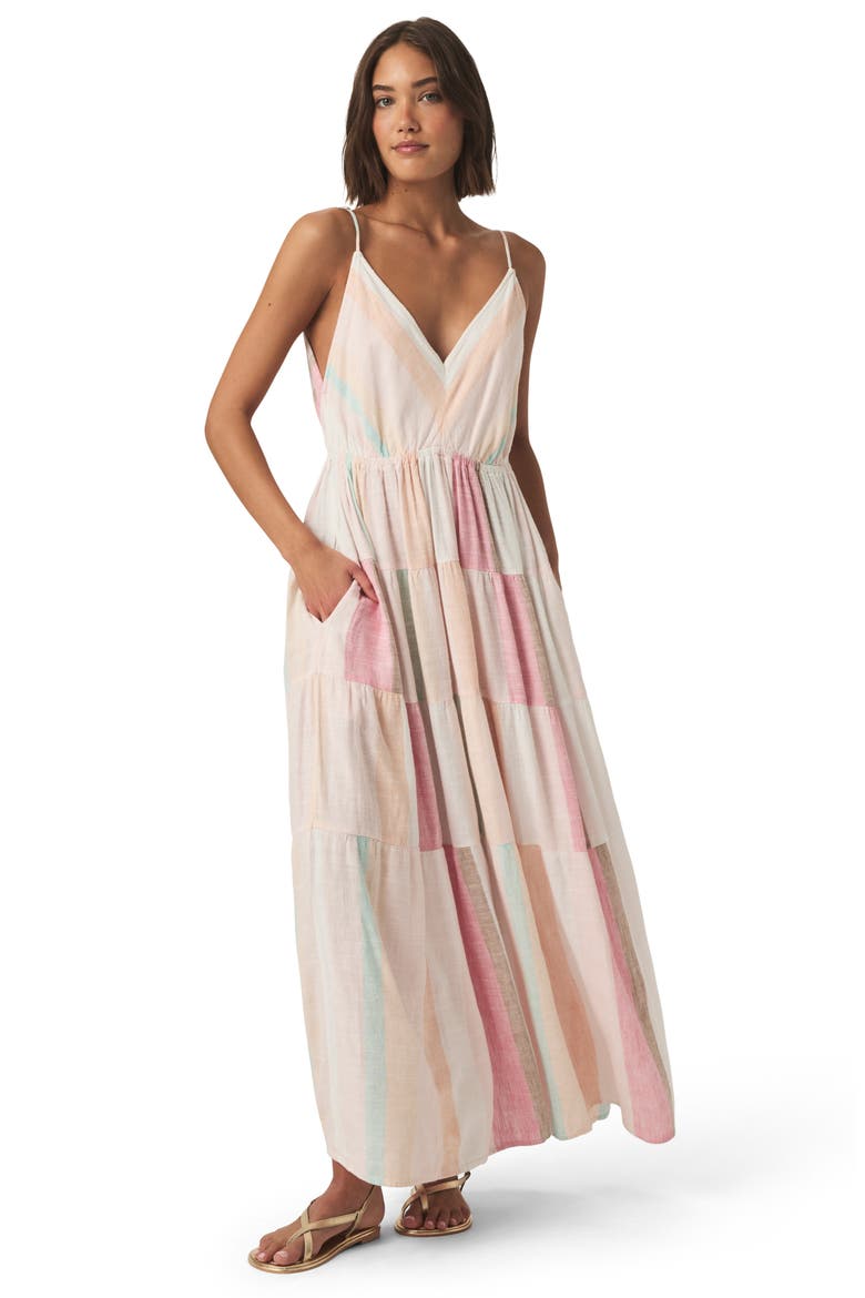 Audriana Stripe Tiered Maxi Dress, Alternate, color, CARNATION MULTI STRIPE