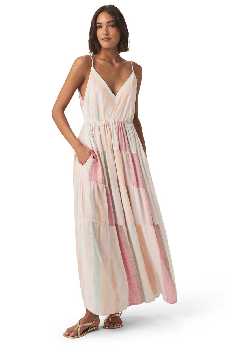 Splendid Audriana Stripe Tiered Maxi Dress, Alternate, color, Carnation Multi Stripe