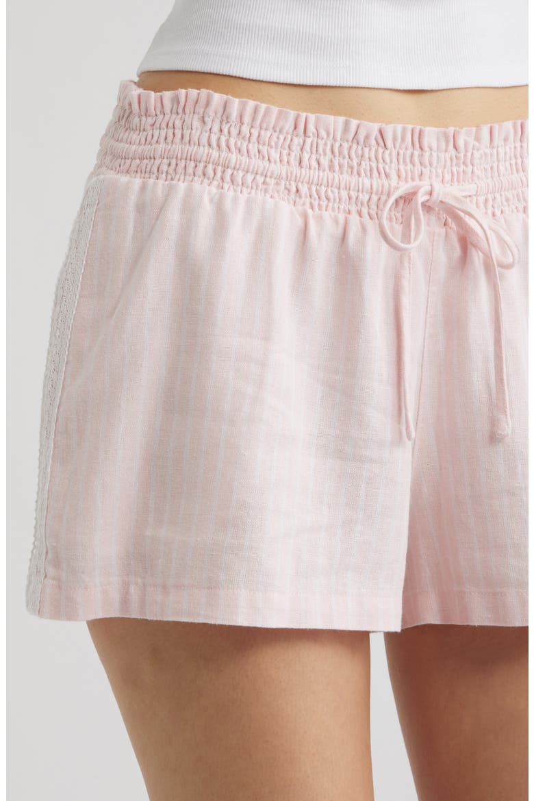 Linen Blend Lace Trim Shorts, Alternate, color, PINK- WHITE NIA STRIPE