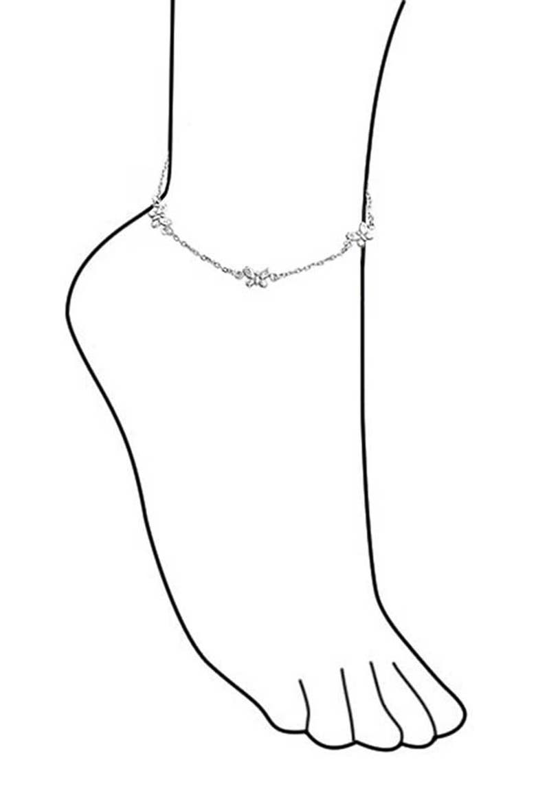 Sterling Silver Butterfly Charm Anklet, Alternate, color, SILVER