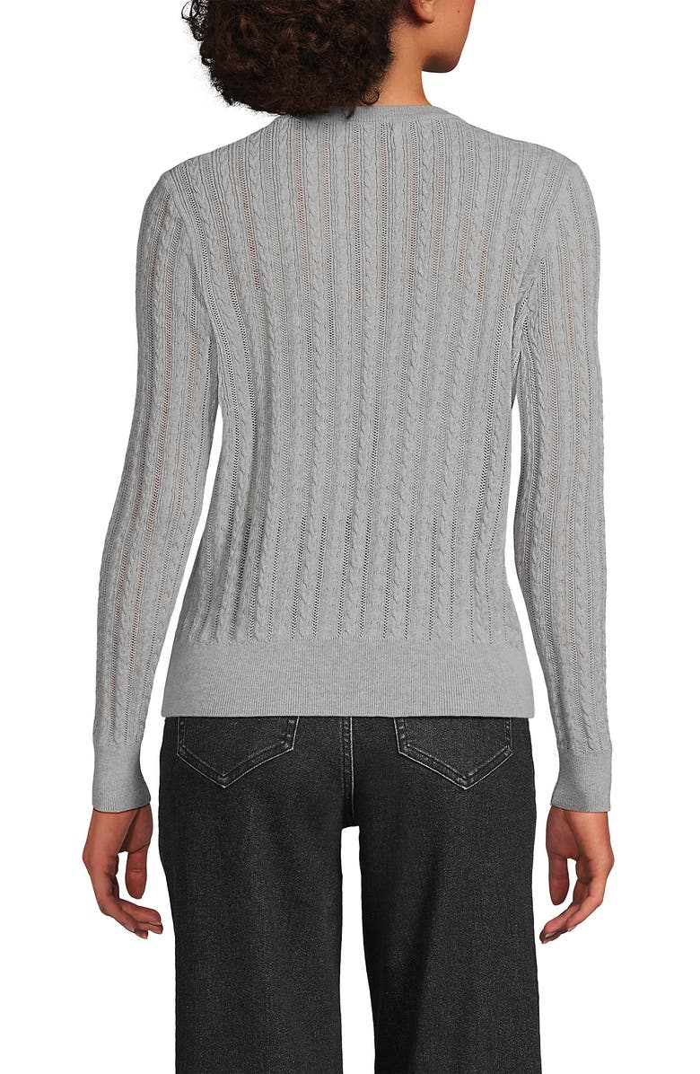 Lands' End Cotton Pointelle Modern Cardigan Sweater, Alternate, color, Gray Heather