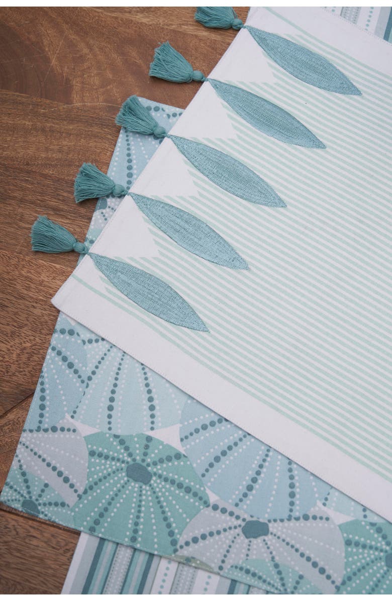 C&F Home Tassel and Stripes Fish Placemats Machine Washable Set of 6, Alternate, color, Blue