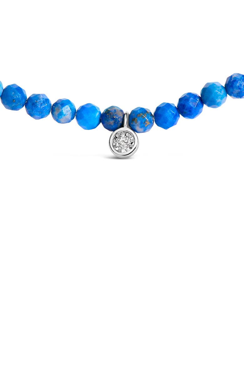 Sterling Silver Diamond Accent Blue Lapis Bead Station Necklace, Alternate, color, Silver