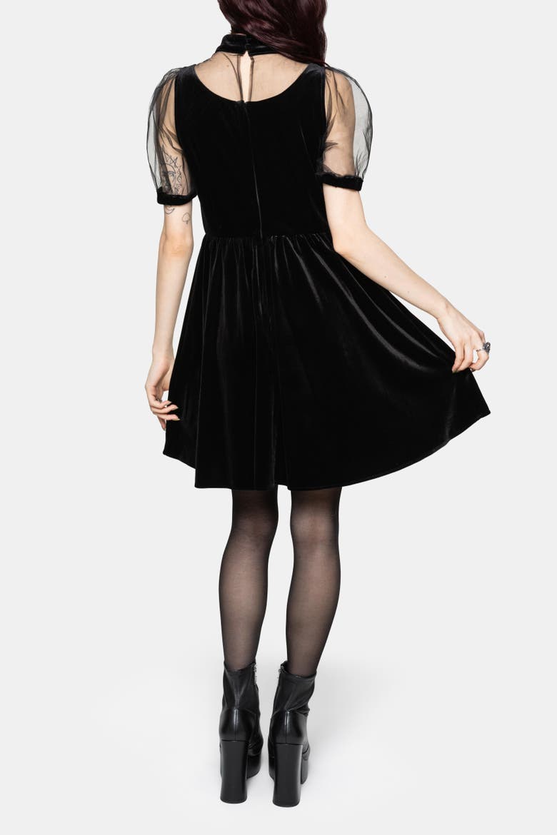 Trixie Velour Mesh Mini Dress, Alternate, color, Black