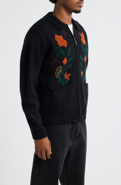 Obey Full-zip Cardigan With Floral Motif In Burgundy
