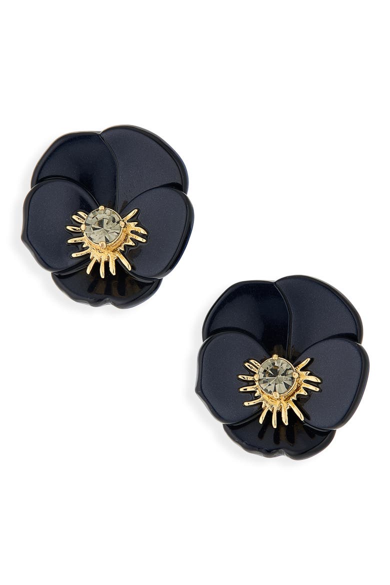 Pansy Button Stud Earrings, Main, color, NAVY