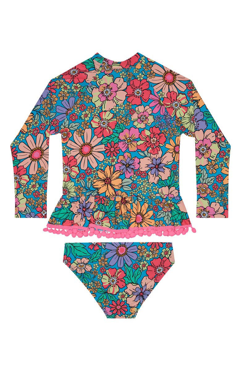 Beach Lingo Kids' Mod Blossom Long Sleeve Two-Piece Rashguard Swimsuit, Alternate, color,