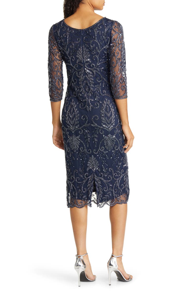 Pisarro Nights Illusion Three-Quarter Sleeve Midi Dress, Alternate, color, 