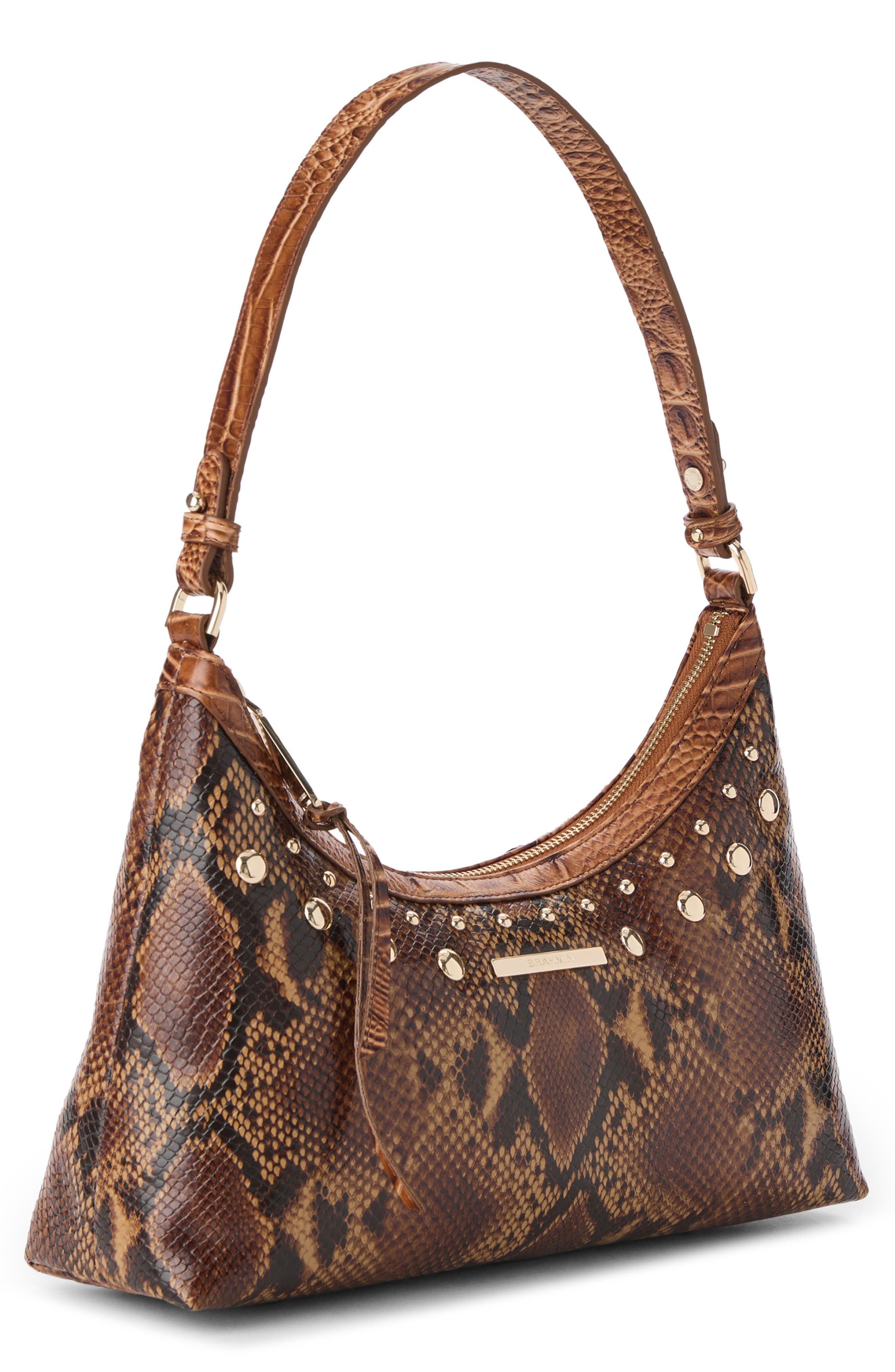 Brahmin Olivia Snakeskin Embossed Leather Shoulder Bag, Alternate, color, Cinnamon