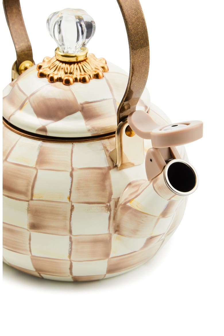 Mocha Check Whistling Tea Kettle, Alternate, color, MOCHA