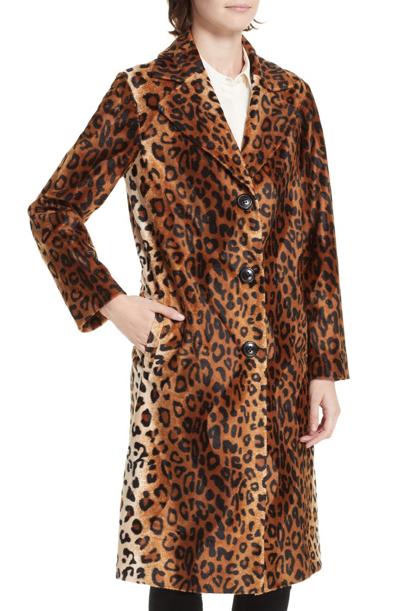 Helene Berman Faux Leopard Fur Coat, Alternate, color,