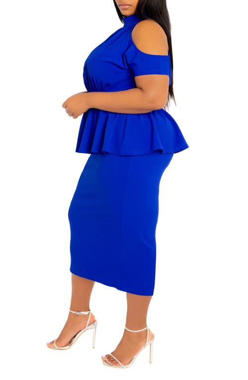 Shop Buxom Couture Cold Shoulder Peplum Midi Dress In Royal Blue