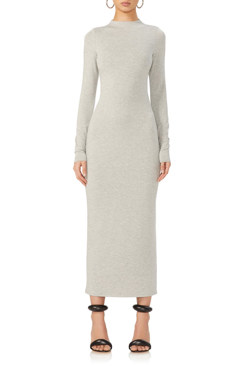 Juniper Funnel Neck Long Sleeve Jersey Maxi Dress, Main, color, HEATHER GREY