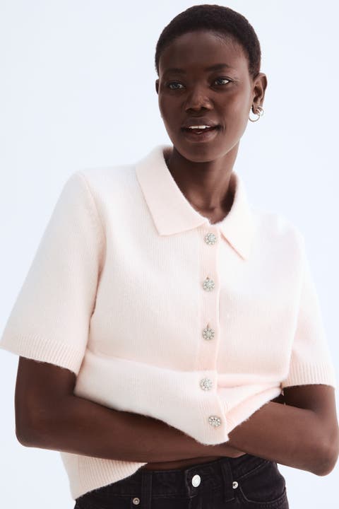 Short-sleeved cardigan with collar