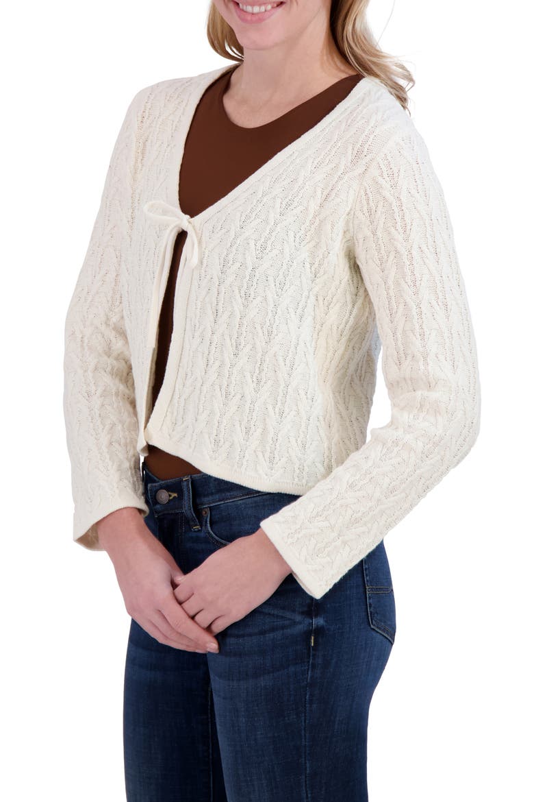 Tie Front Open Stitch Cardigan, Alternate, color, WHISPER WHITE
