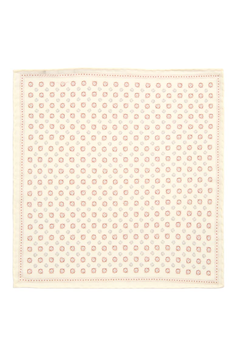 Medallion Wool & Cotton Muslin Pocket Square, Alternate, color, IVORY AND GRAY