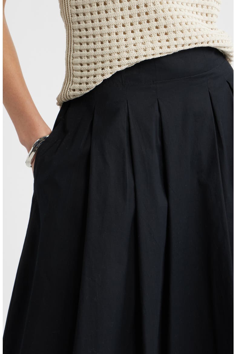 Pleated Cotton Poplin Skirt, Alternate, color, BLACK