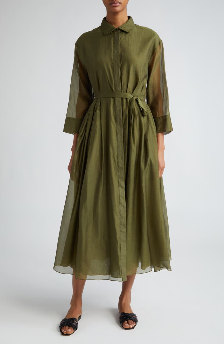 Max Mara Sial Sheer Sleeve Cotton & Silk Voile Shirtdress, Main, color, 