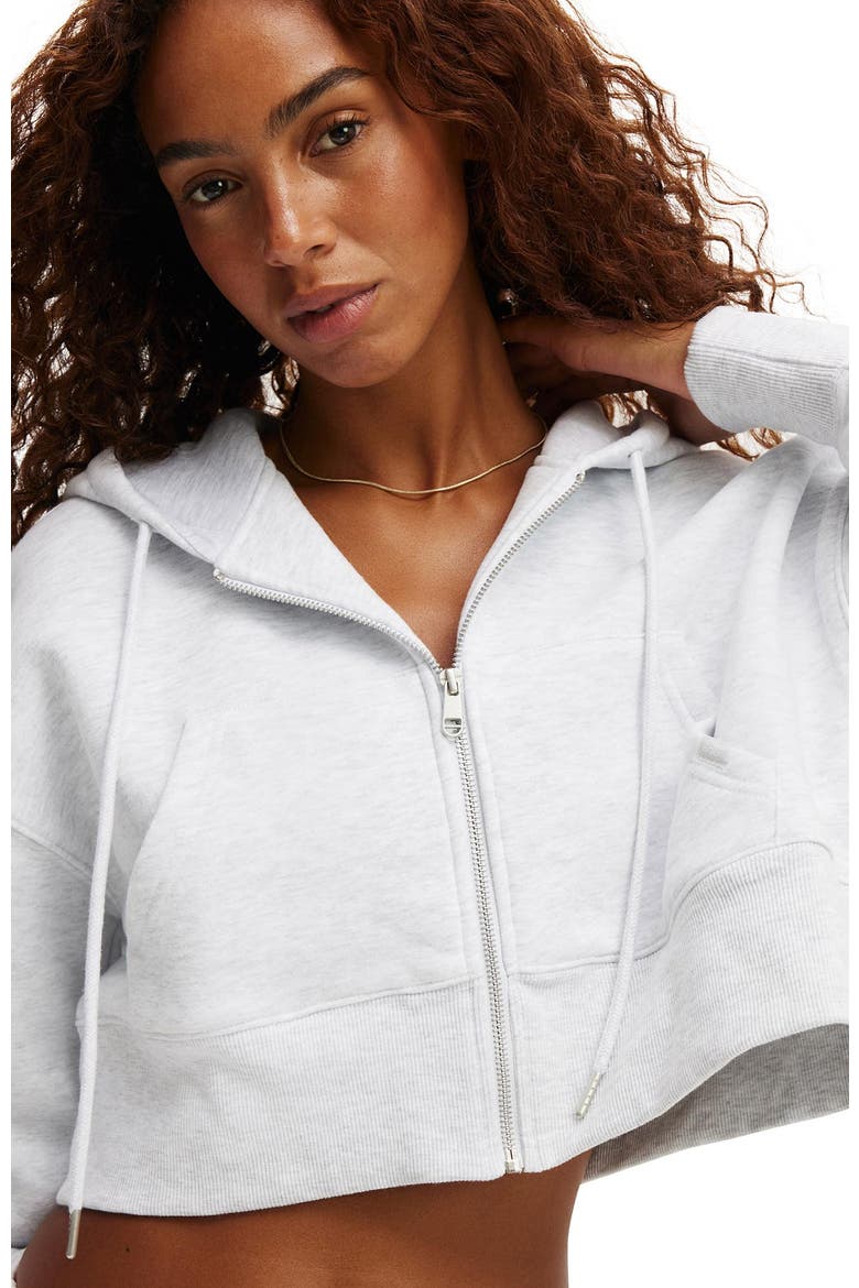 Women's Active Plush Boxy Cropped Zip Through, Alternate, color, Cloudy Grey Marle