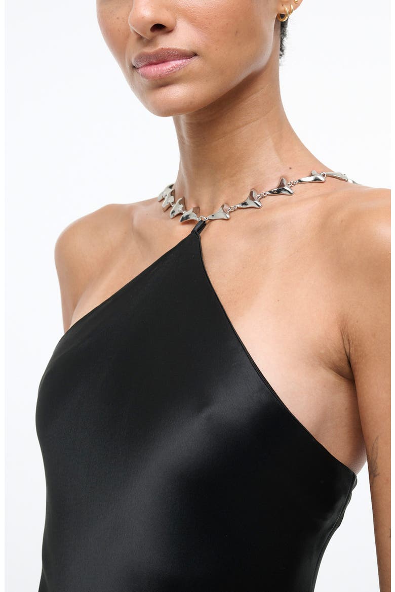 Cadence Shark Tooth Strap Satin Maxi Dress, Alternate, color, BLACK