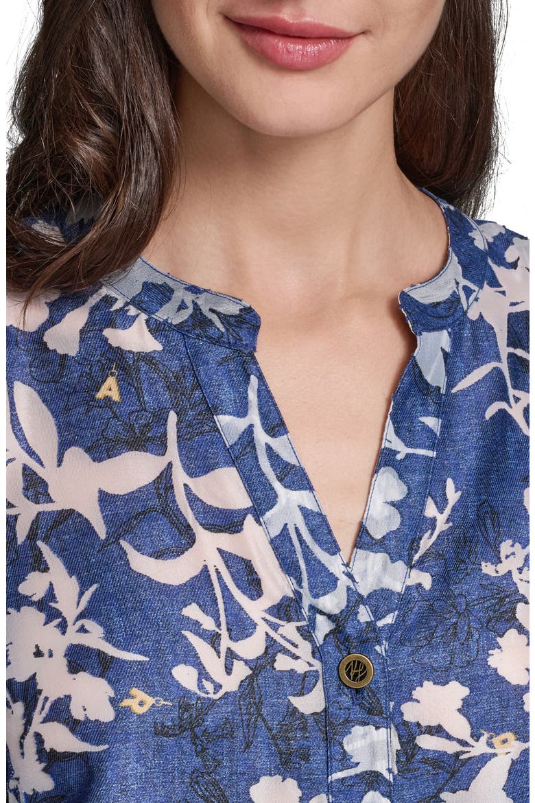 Print Puff Sleeve Shirt, Alternate, color, MIDNIGHT NAVY/ SOFT WHITE