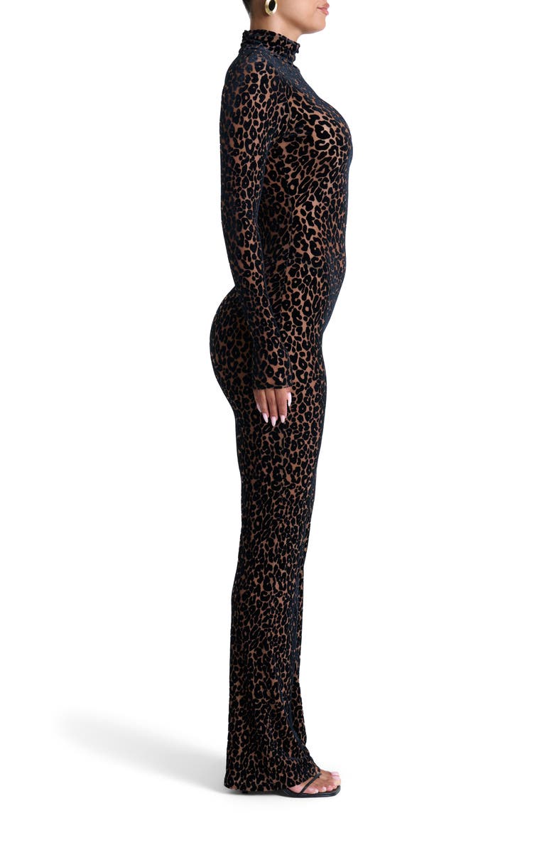Naked Wardrobe Burnout Long Sleeve Jumpsuit, Alternate, color, Leopard Nude