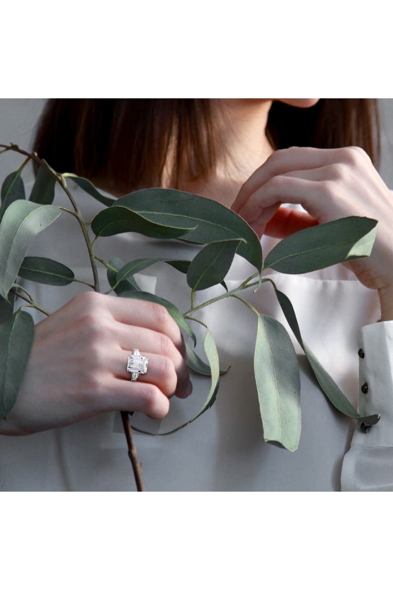 White Topaz Emerald-Cut 3-Stone Ring, Alternate, color, Sterling Silver