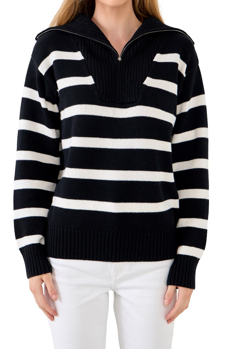 English Factory Stripe Cotton Zip Pullover, Alternate, color, 