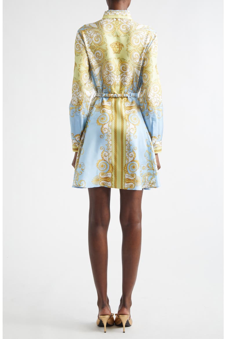 Barocco Print Belted Long Sleeve Silk Shirtdress, Alternate, color, PALE YELLOW PASTEL BLUE