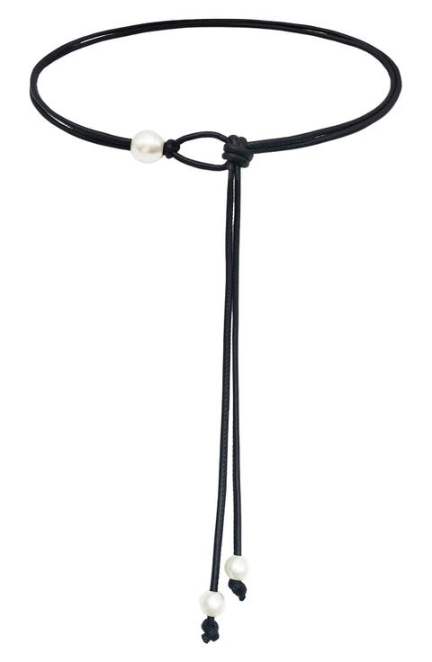 Faux Pearl Faux Leather Tie Belt