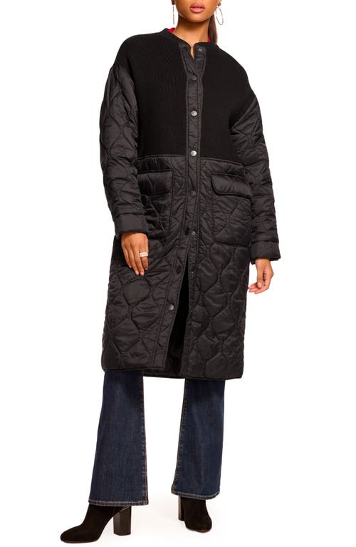 Ramy Brook Melanie Quilted Mixed Media Coat With Scarf In Black