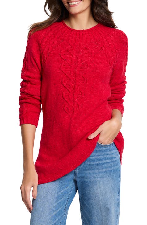 NIC+ZOE Vital V-Neck Sweater Solid Bright Red Cotton Viscose factory Etc Lightweight XL