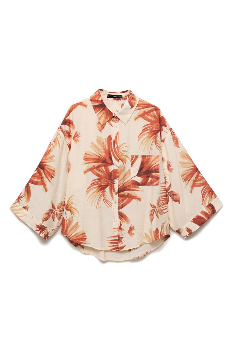 MANGO Palm Tree Print Button-Up Shirt, Alternate, color, Off White