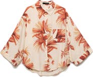 MANGO Palm Tree Print Button-Up Shirt