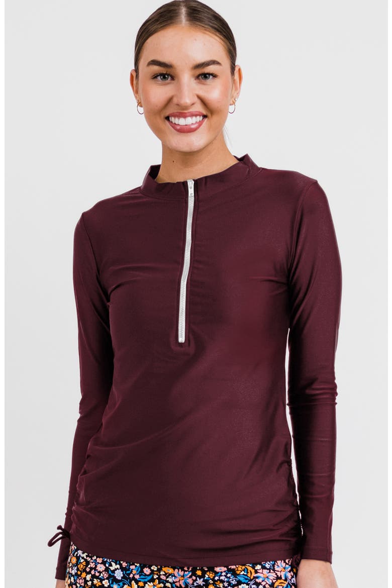 Half-Zip Nora Swim Top, Main, color, Wine