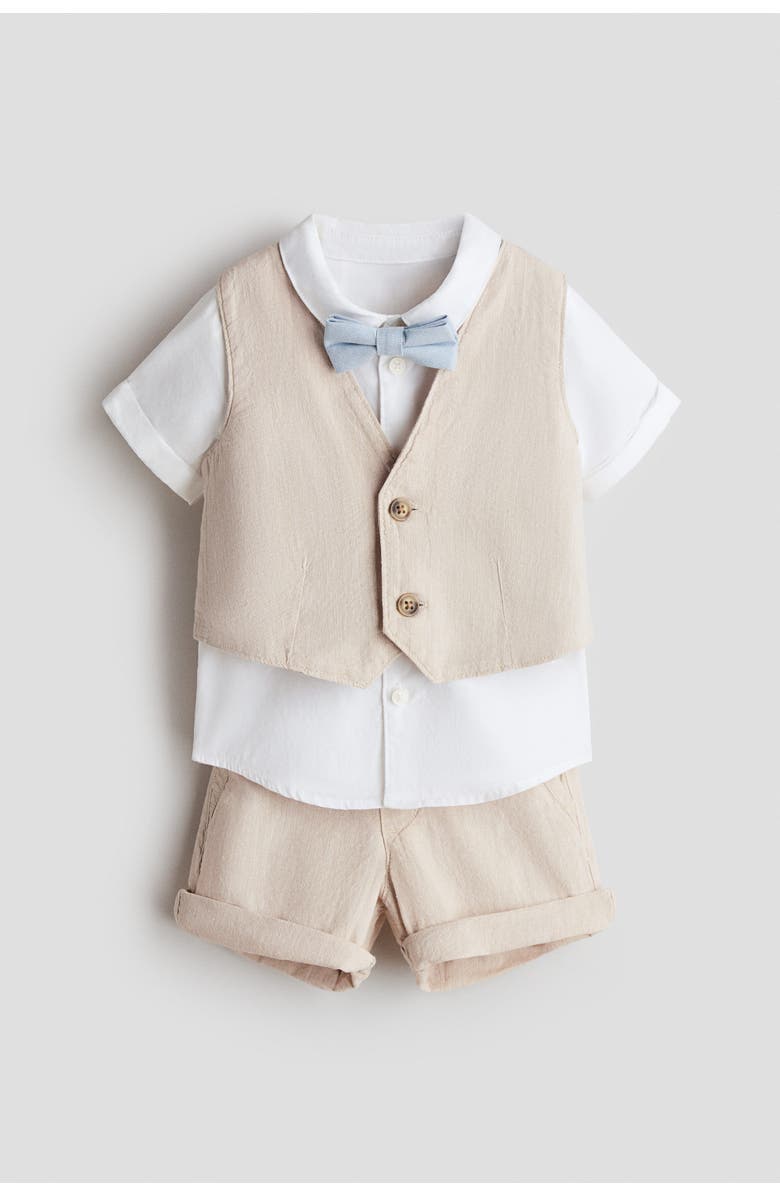 H&M 4-piece linen-blend dressy set, Main, color, Light Beige/White