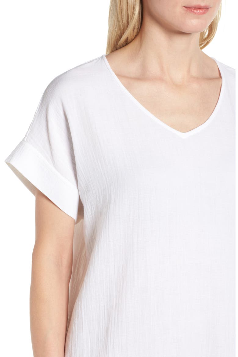 V-Neck Cotton Midi Dress, Alternate, color, WHITE
