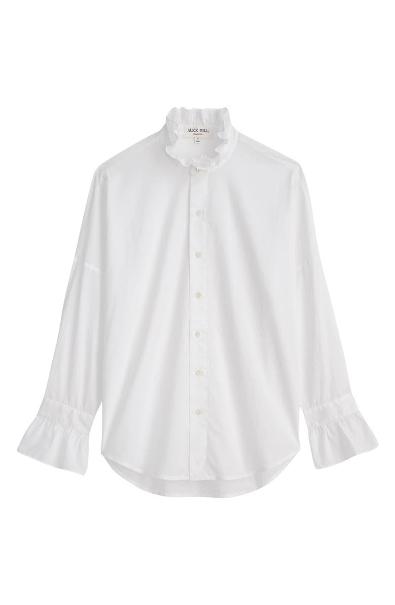 Alex Mill Blake Ruffle Neck Cotton Button-Up Shirt, Alternate, color, 