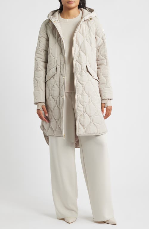 Bcbg Onion Quilted Hooded Long Coat In Neutral
