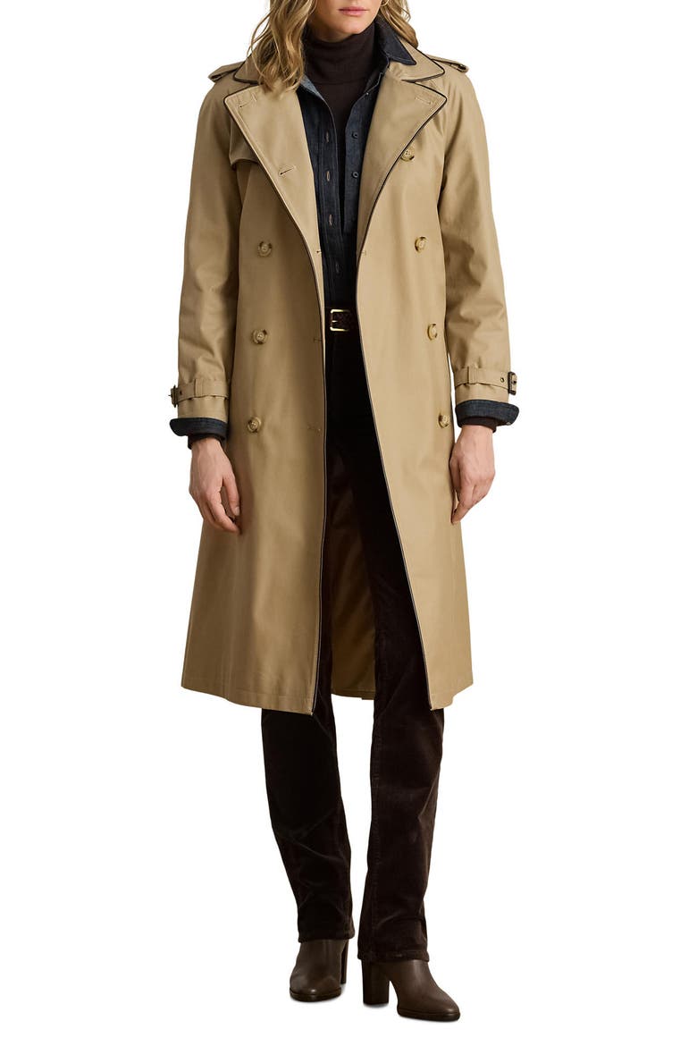 Double Breasted Belted Rain Coat, Main, color, SAND