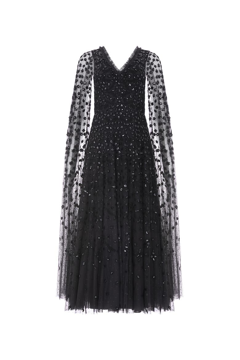Clover Cape Sleeve Ankle Gown, Alternate, color, Graphite