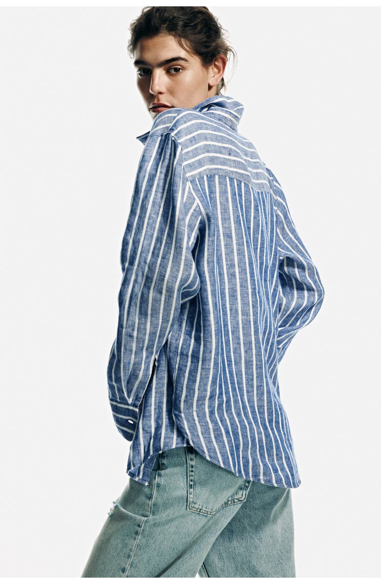 H&M Linen Shirt, Alternate, color, Blue/Striped